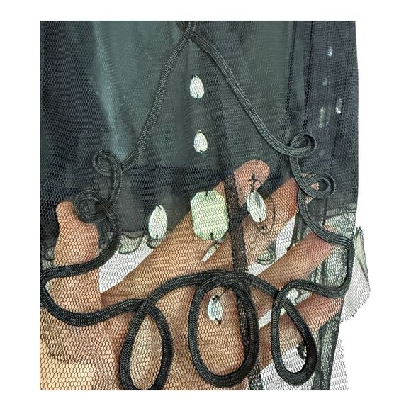 ZAPA Skirt Sz Small Beaded Black Mesh Sheer Layered Knee Length A-Line - Picture 3 of 8